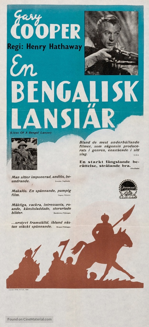 The Lives of a Bengal Lancer - Swedish Movie Poster