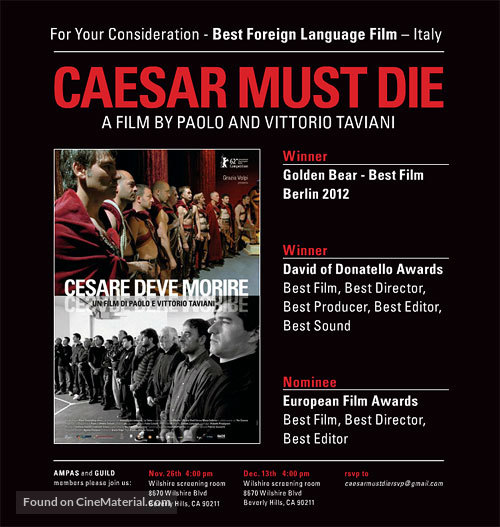 Cesare deve morire - For your consideration movie poster