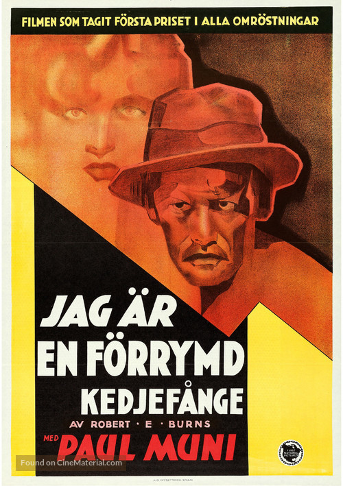 I Am a Fugitive from a Chain Gang - Swedish Movie Poster