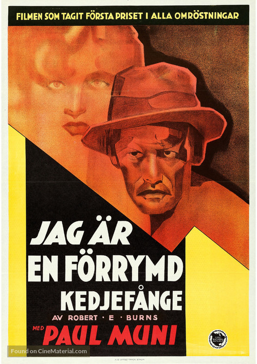 I Am a Fugitive from a Chain Gang - Swedish Movie Poster