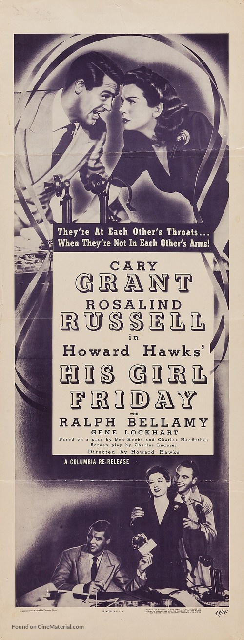 His Girl Friday - Re-release movie poster