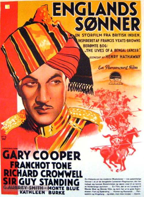 The Lives of a Bengal Lancer - Danish Movie Poster