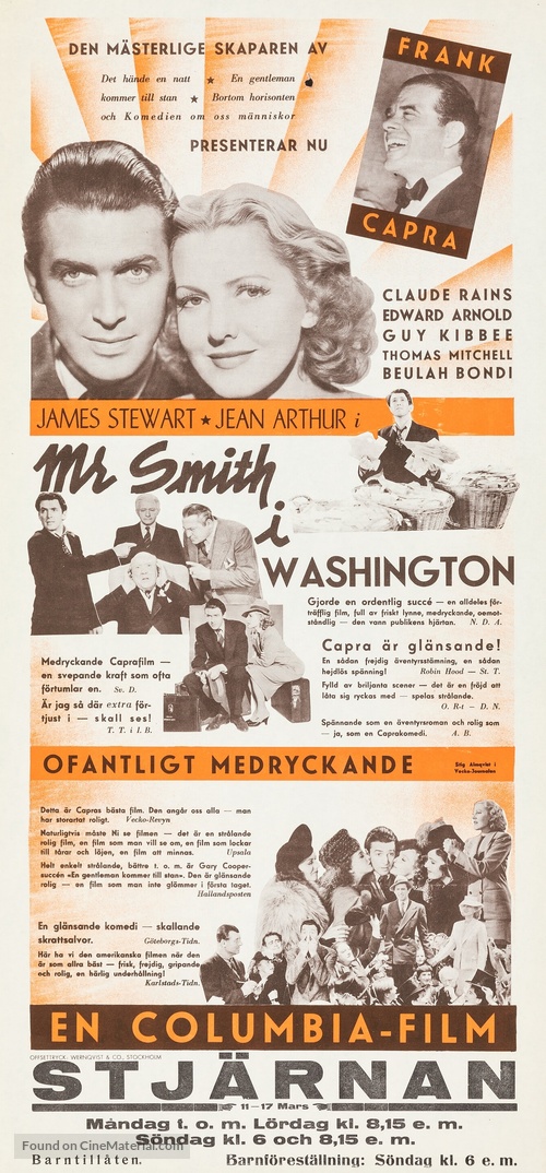Mr. Smith Goes to Washington - Swedish Movie Poster