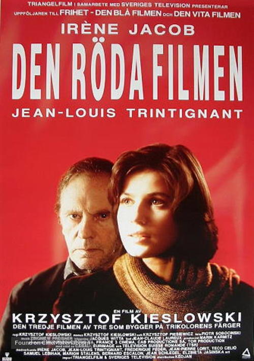 Trois couleurs: Rouge - Swedish Movie Poster