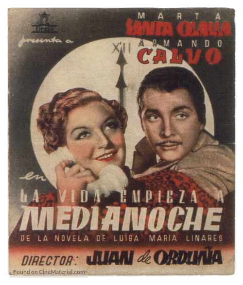 La vida empieza a medianoche - Spanish Movie Poster