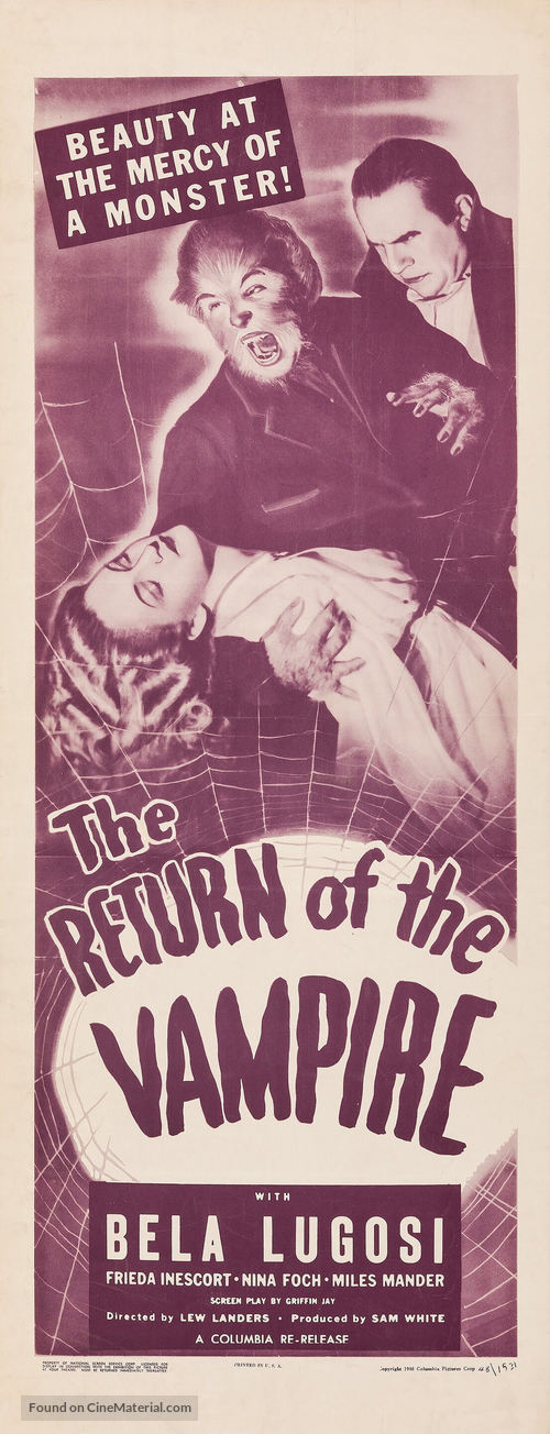 The Return of the Vampire - Re-release movie poster