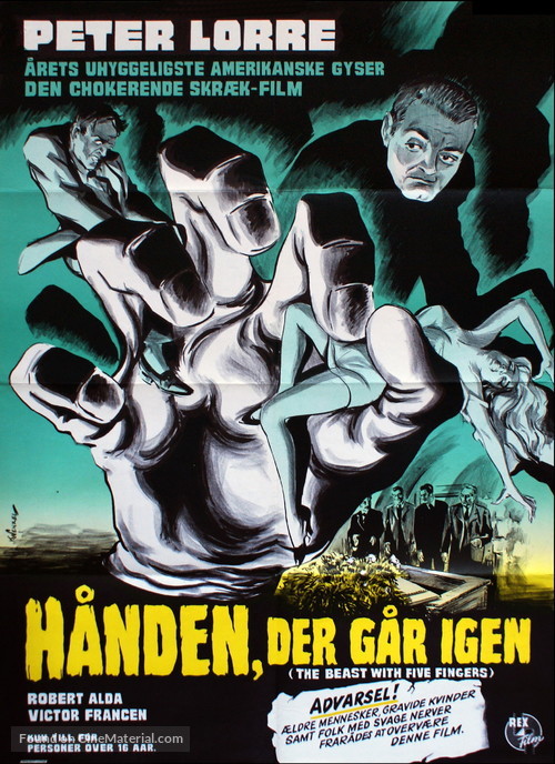 The Beast with Five Fingers - Danish Movie Poster