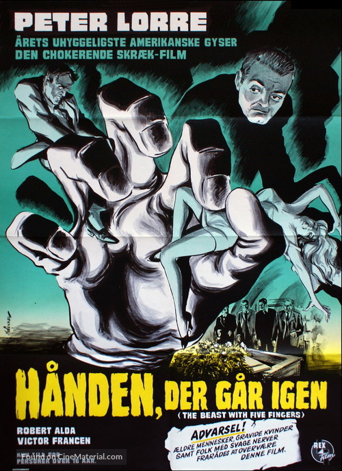 The Beast with Five Fingers - Danish Movie Poster