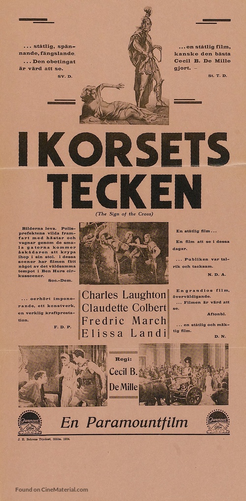 The Sign of the Cross - Swedish Movie Poster