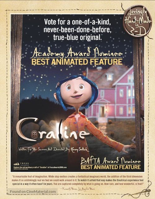 Coraline 2009 For Your Consideration Movie Poster