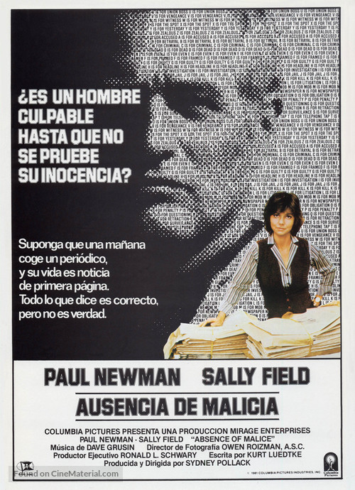 Absence of Malice - Spanish Movie Poster