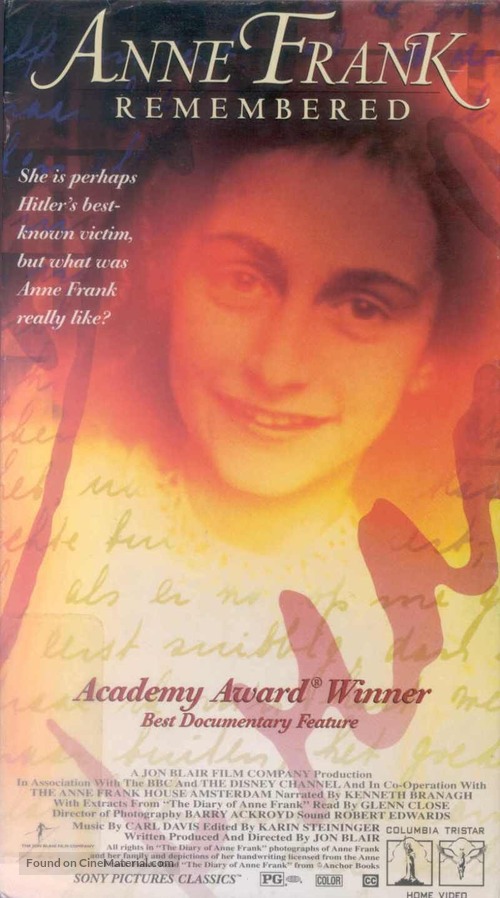 Anne Frank Remembered - VHS movie cover