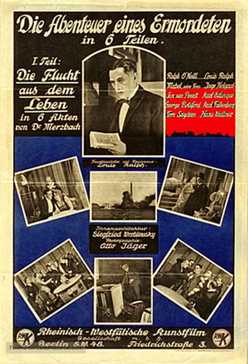 Die Abenteuer eines Ermordeten, 1. Teil - Die Flucht aus dem Leben - German Movie Poster