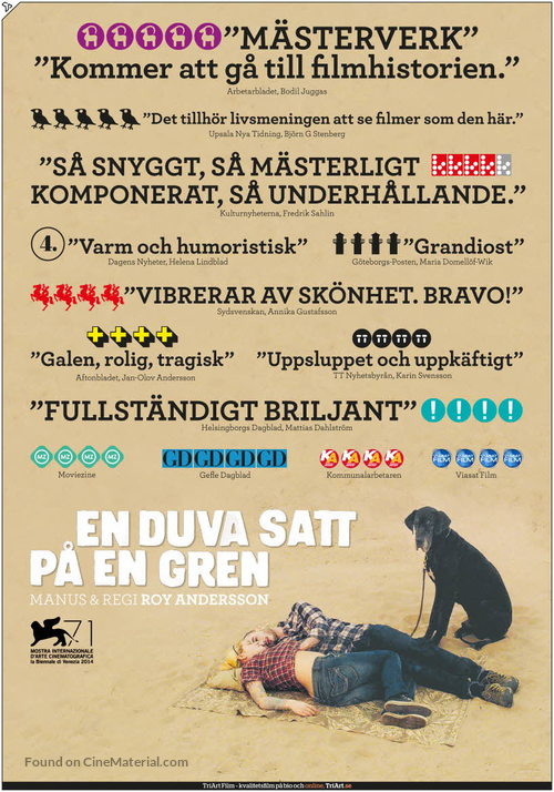 En duva satt p&aring; en gren och funderade p&aring; tillvaron - Swedish Movie Poster