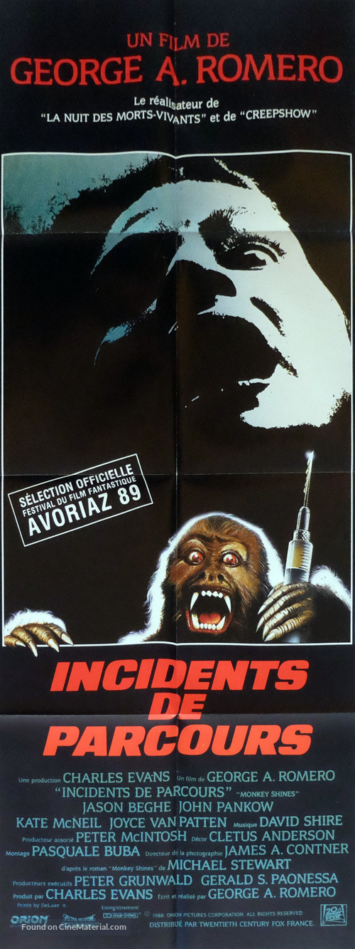 Monkey Shines - French Movie Poster