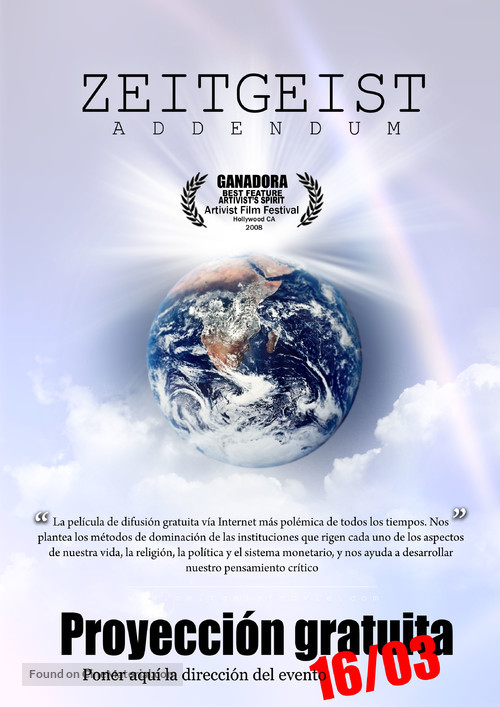 Zeitgeist: Addendum - Spanish Movie Poster