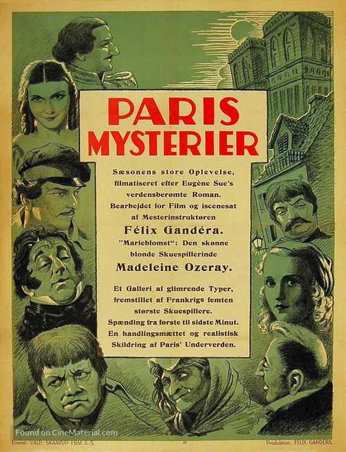 Les myst&egrave;res de Paris - Danish Movie Poster