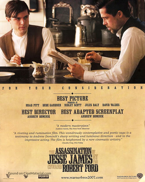 The Assassination of Jesse James by the Coward Robert Ford - For your consideration movie poster