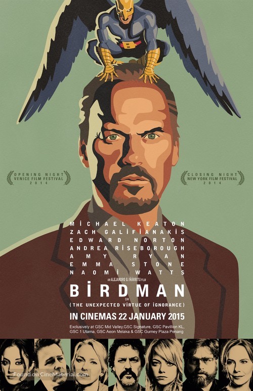 Birdman or (The Unexpected Virtue of Ignorance) - Malaysian Movie Poster