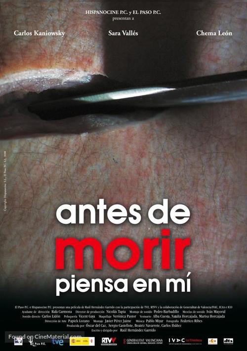 Antes de morir piensa en m&iacute;. - Spanish Movie Poster