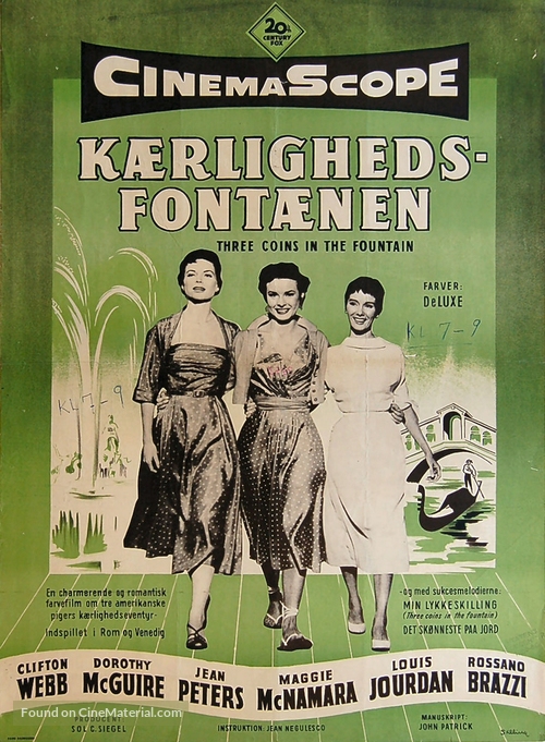 Three Coins in the Fountain - Danish Movie Poster