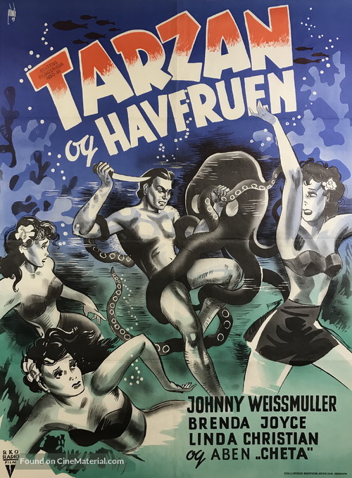 Tarzan and the Mermaids - Danish Movie Poster