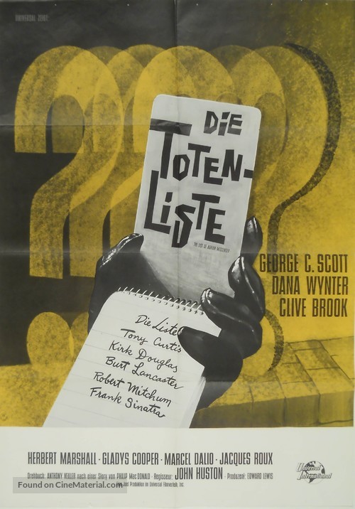 The List of Adrian Messenger - German Movie Poster