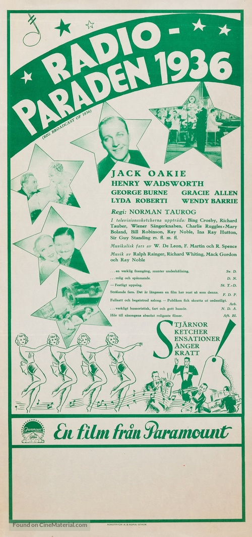 The Big Broadcast of 1936 - Swedish Movie Poster