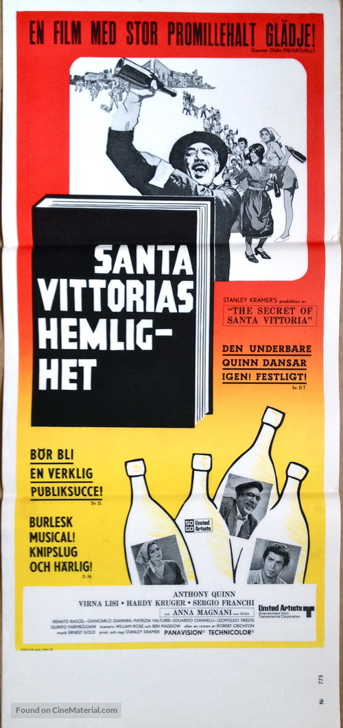 The Secret of Santa Vittoria - Swedish Movie Poster
