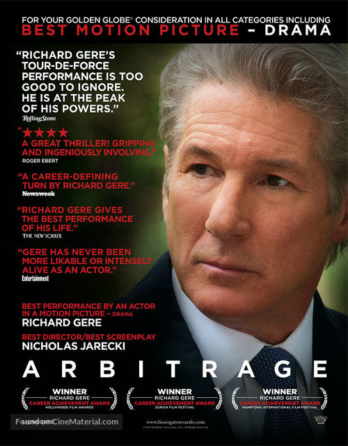 Arbitrage - For your consideration movie poster
