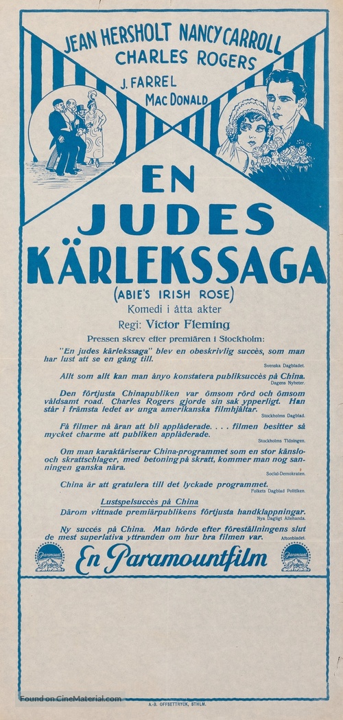 Abie&#039;s Irish Rose - Swedish Movie Poster