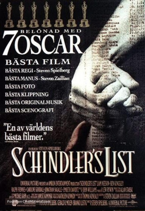 Schindler&#039;s List - Swedish Movie Poster