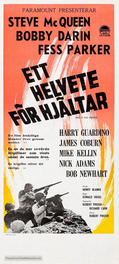 Hell Is for Heroes - Swedish Movie Poster