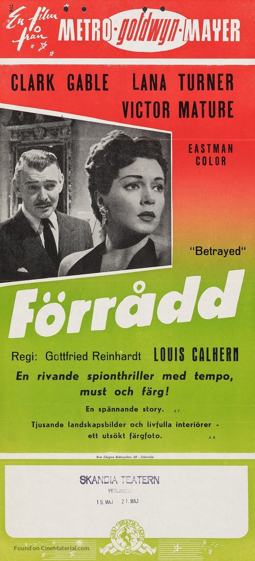 Betrayed - Swedish Movie Poster