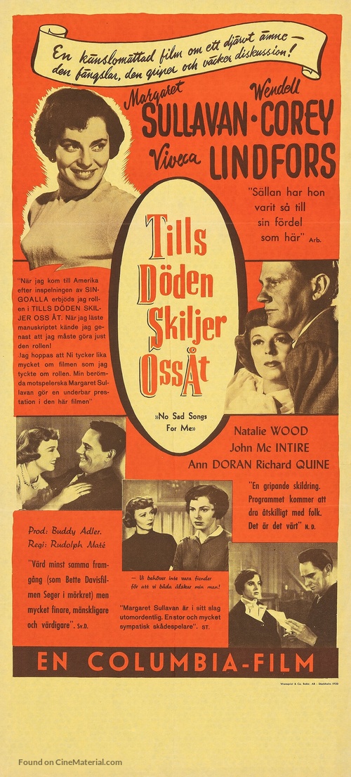 No Sad Songs for Me - Swedish Movie Poster