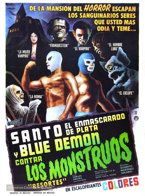 Santo el enmascarado de plata y Blue Demon contra los monstruos - Mexican Movie Poster