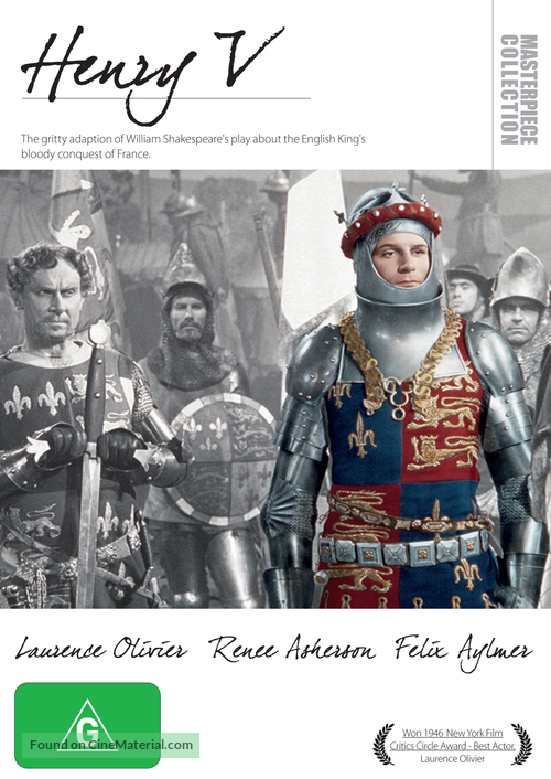 The Chronicle History of King Henry the Fifth with His Battell Fought at Agincourt in France - Australian DVD movie cover