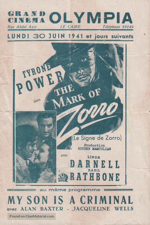 The Mark of Zorro - Egyptian Movie Poster
