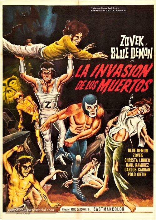 Blue Demon y Zovek en La invasi&oacute;n de los muertos - Mexican Movie Poster
