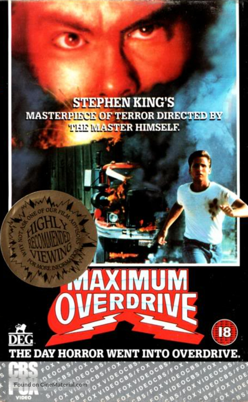 Maximum Overdrive 1986 British Vhs Movie Cover