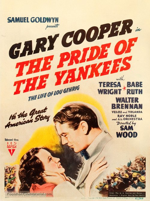 The Pride Of The Yankees 1942 Movie Poster 