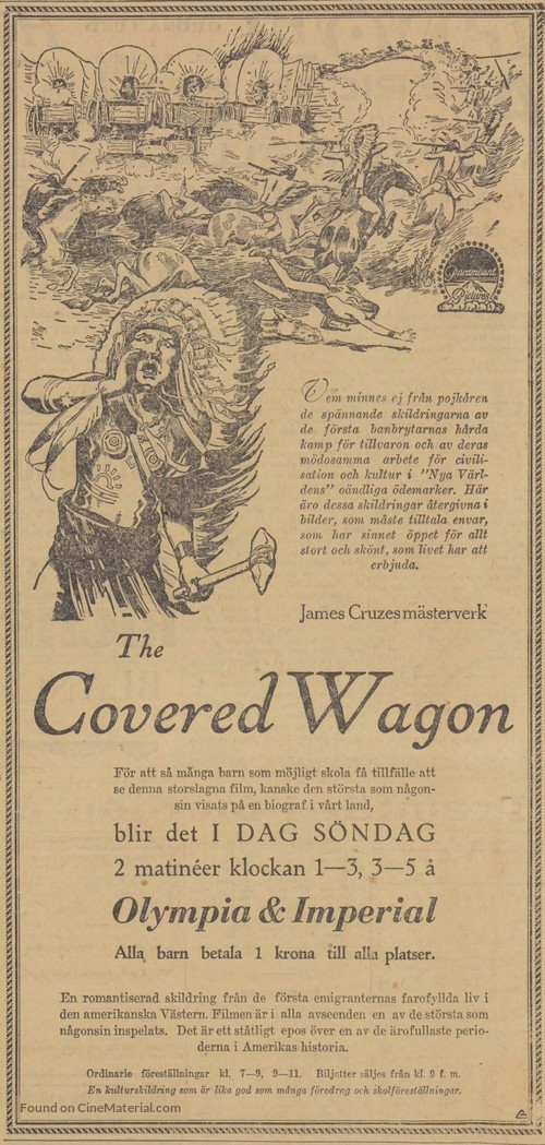 The Covered Wagon - Swedish poster