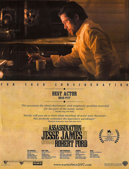 The Assassination of Jesse James by the Coward Robert Ford - For your consideration movie poster