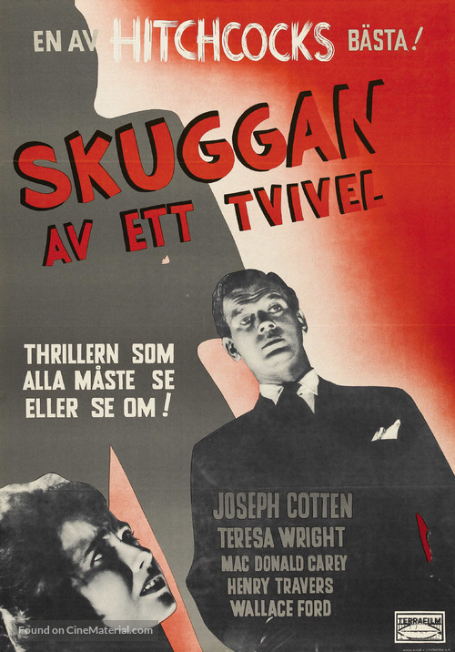Shadow of a Doubt - Swedish Theatrical movie poster