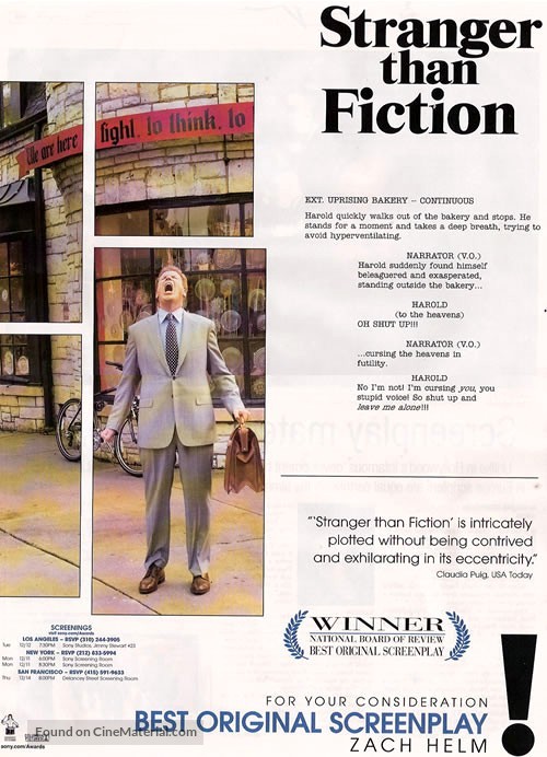 Stranger Than Fiction - For your consideration movie poster
