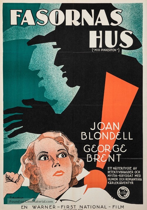 Miss Pinkerton - Swedish Movie Poster