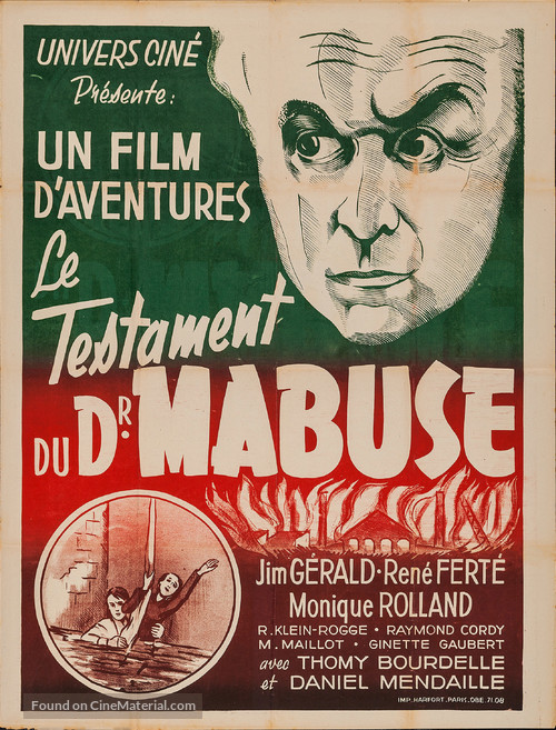 Le testament du Dr. Mabuse - French Movie Poster