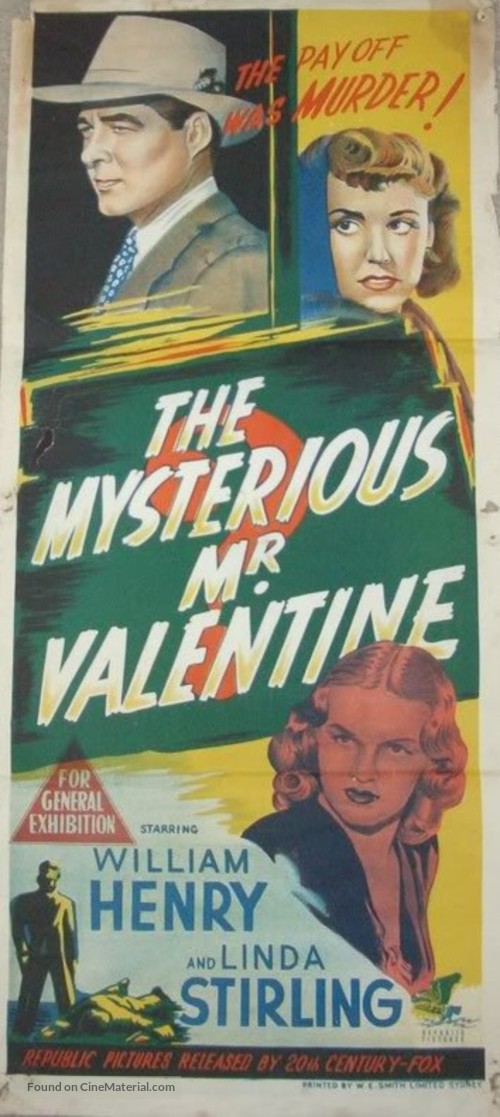 The Mysterious Mr. Valentine - Australian Movie Poster