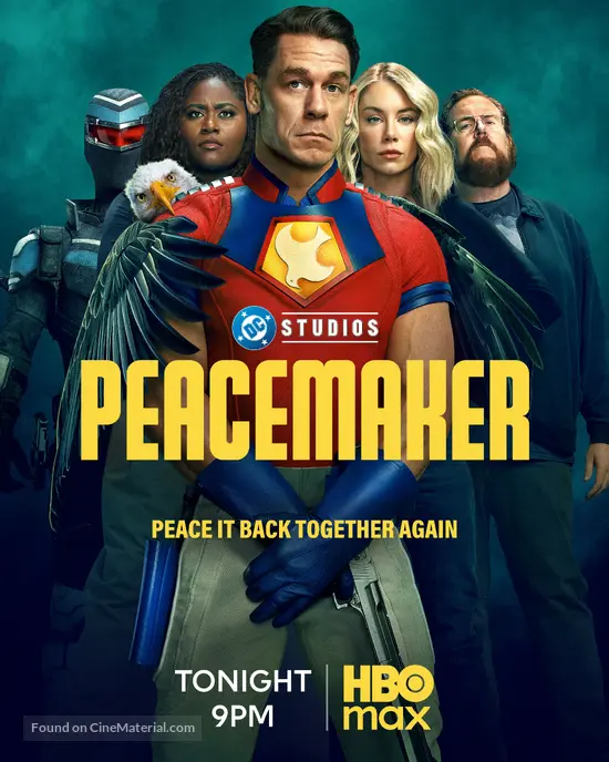 The official movie poster of Peacemaker, showcasing the titular character in a dramatic pose