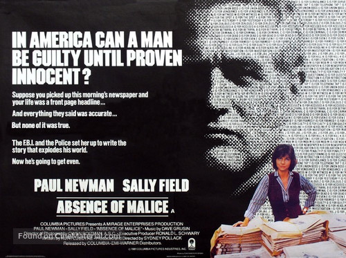 Absence of Malice - British Movie Poster